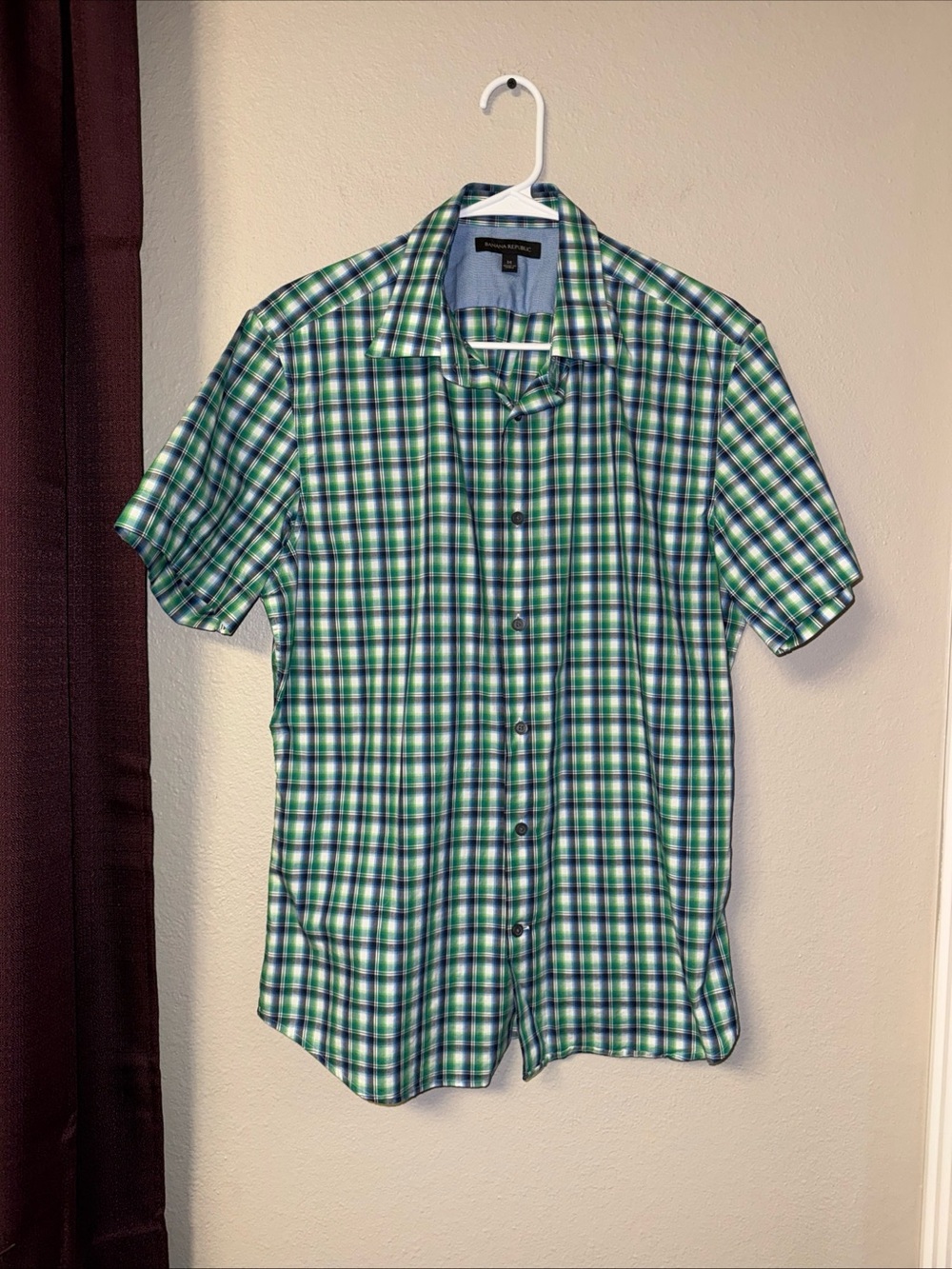 MS4 Banana Republic Plaid Short Sleeve Button-Down Shirt Size Medium